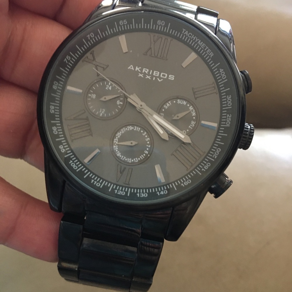 Akribos Black face & band watch for men